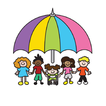 Rounded version of the children under an umbrella image