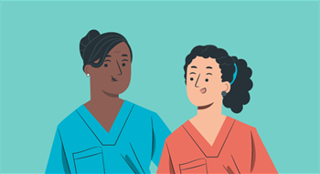 Graphic of two nurses in scrubs